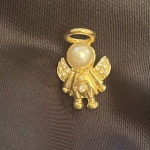 Angel Brooch with Rhinestones and a Pearl Head